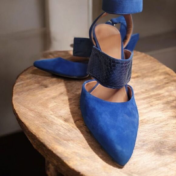 Sigerson Morrison DIANA Blue Suede Heels with Slingback Design 7.5 - Picture 2 of 6